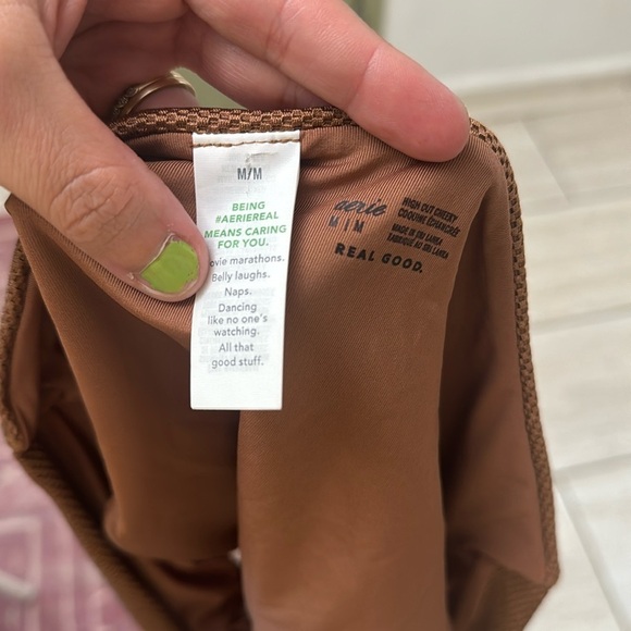 Aerie Shine Pique Brown Twist High Cut Bikini Bottom size M - Picture 3 of 4